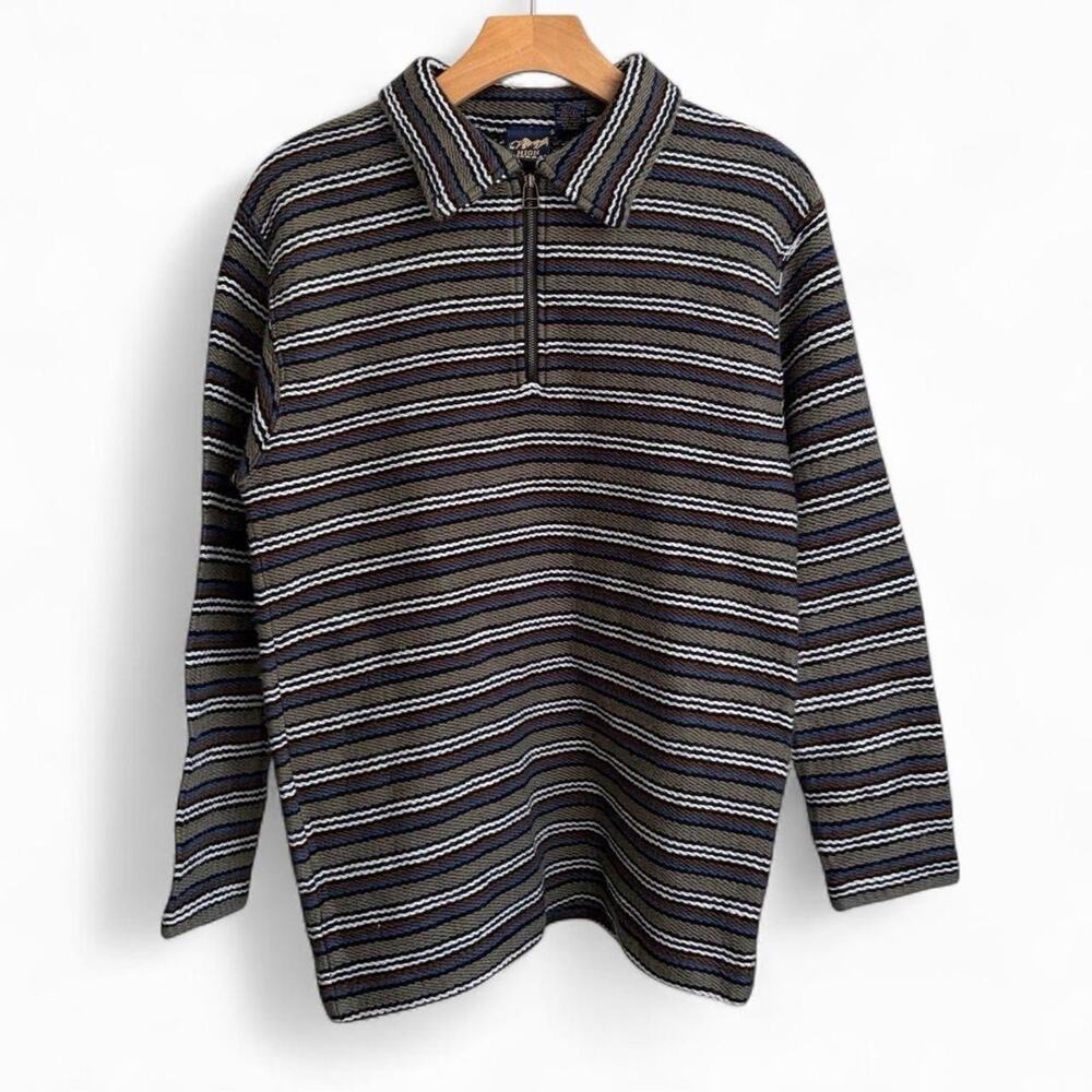Vintage 90s High Sierra Striped Youth L Quarter Zip Granola Nature Sweatshirt
